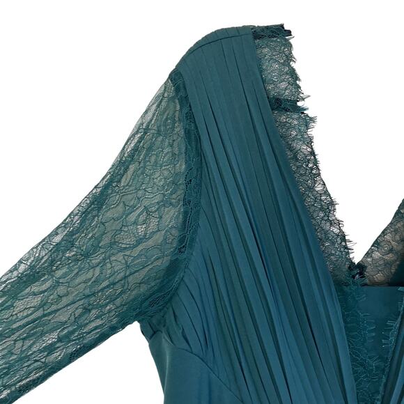 Asos Curve New Sz 16 Pleated Maxi Dress with Lace Sleeves Bridesmaid Deep Green - Picture 8 of 16